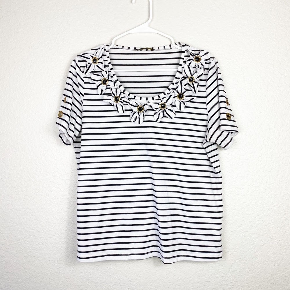 🌻 Gizel | Black White Striped Embellished Top